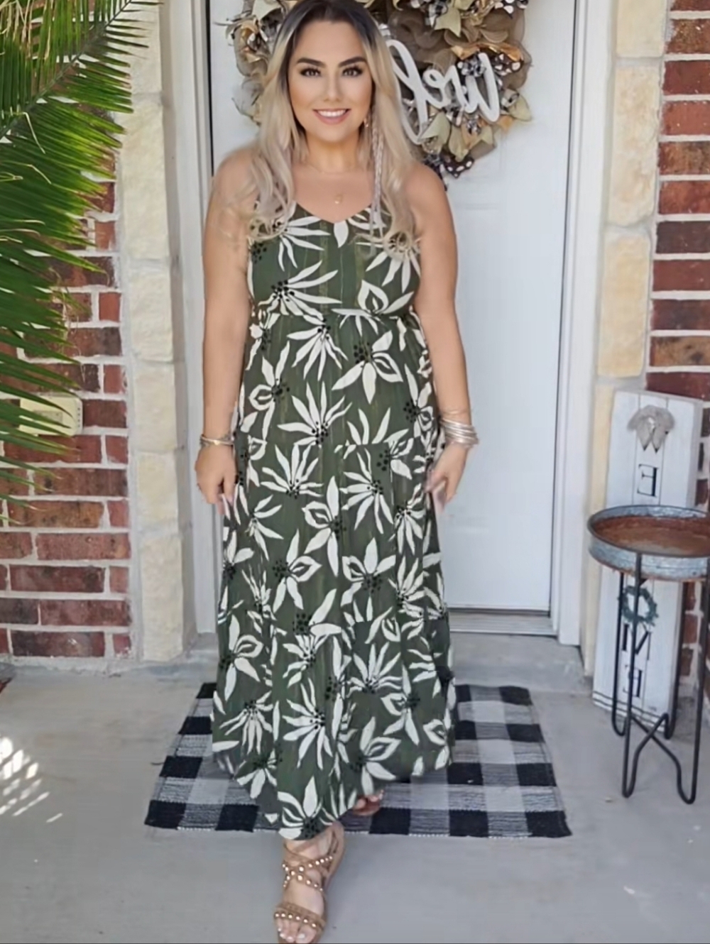 Trixxi Olive Green & White Floral Maxi Dress